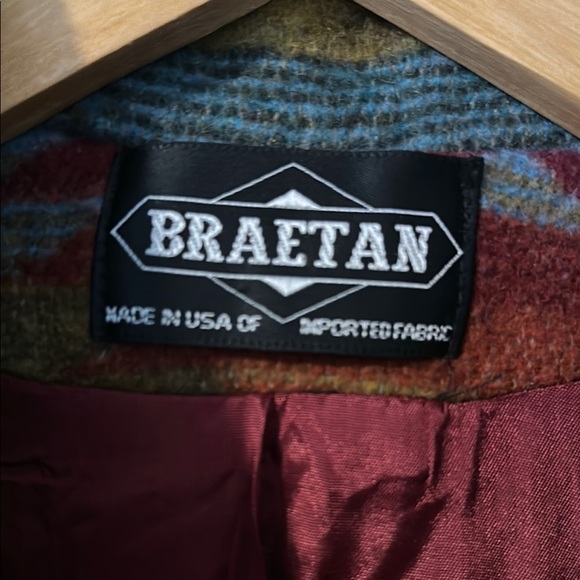 Braetan Maroon, Blue, Yellow Tribal patterned wool coat - Picture 6 of 8